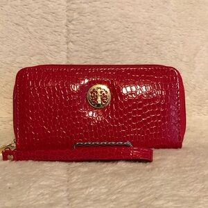 Fuchsia Croc-Embossed Wallet